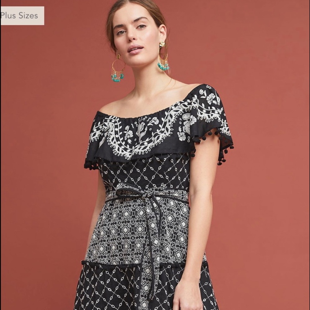 Anthropologie Embroidered Off The Shoulder Dress